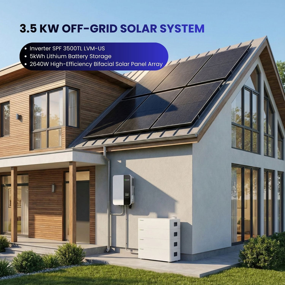 3.5 kW Off-Grid Solar System (5kWh Energy Storage with 3.5kW Inverter + 2640W Solar Array)