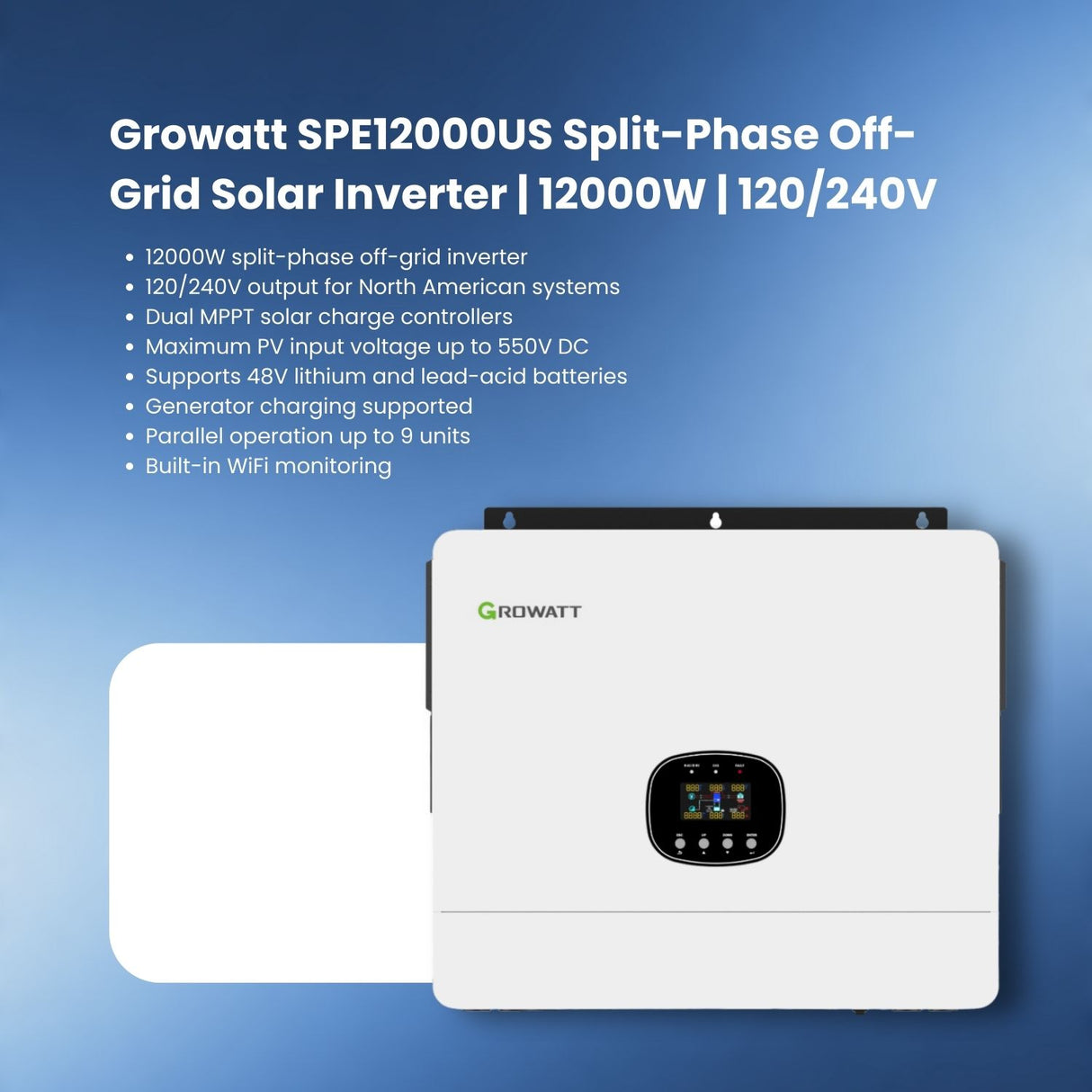 Growatt SPE12000 US Split-Phase Off-Grid Solar Inverter | 12000W | 120/240V