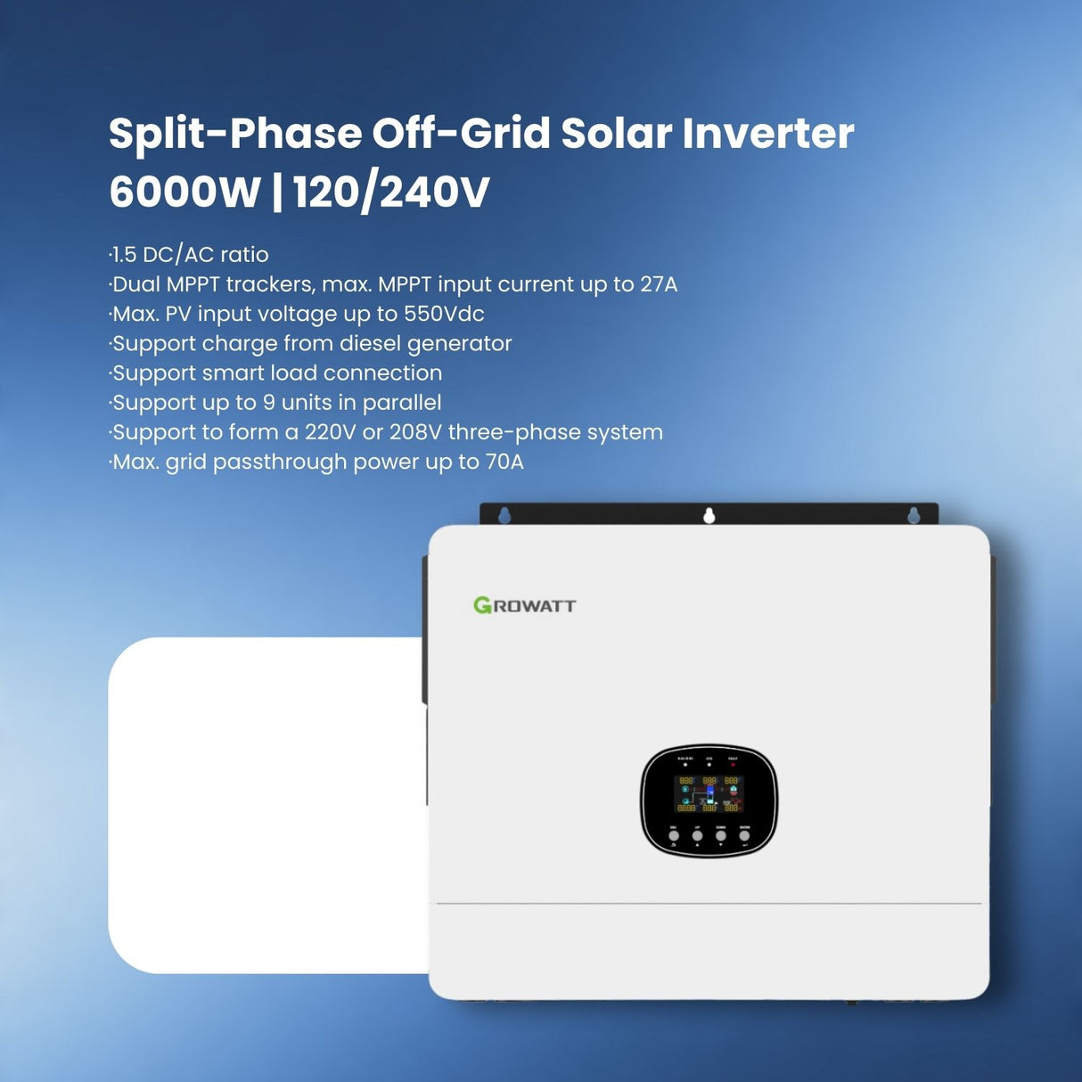 Growatt SPE6000 US Split-Phase Off-Grid Solar Inverter | 6000W | 120/240V