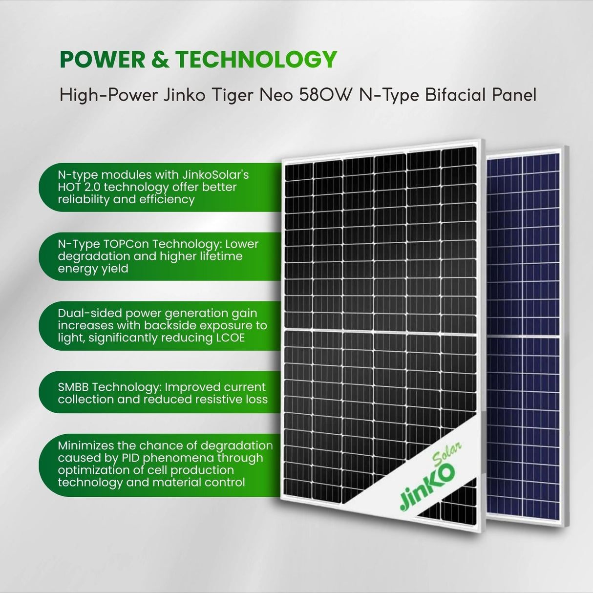 jinko bifacial solar panel 580w features