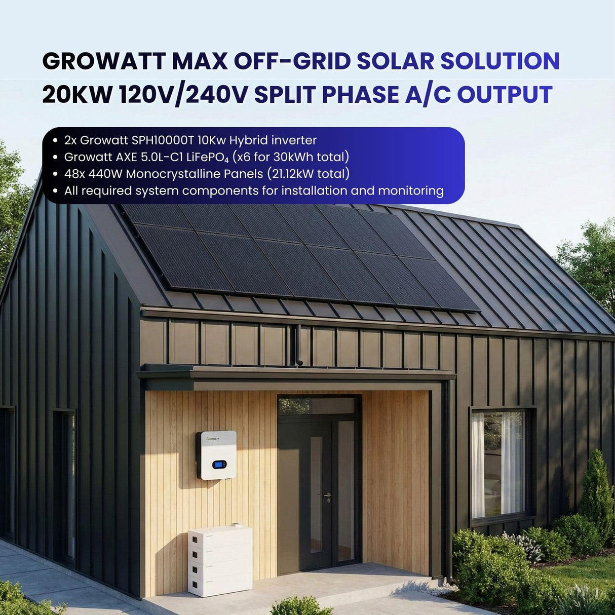 Growatt Max Off-Grid Solar solution 20kW 120V/240V Split Phase A/C output