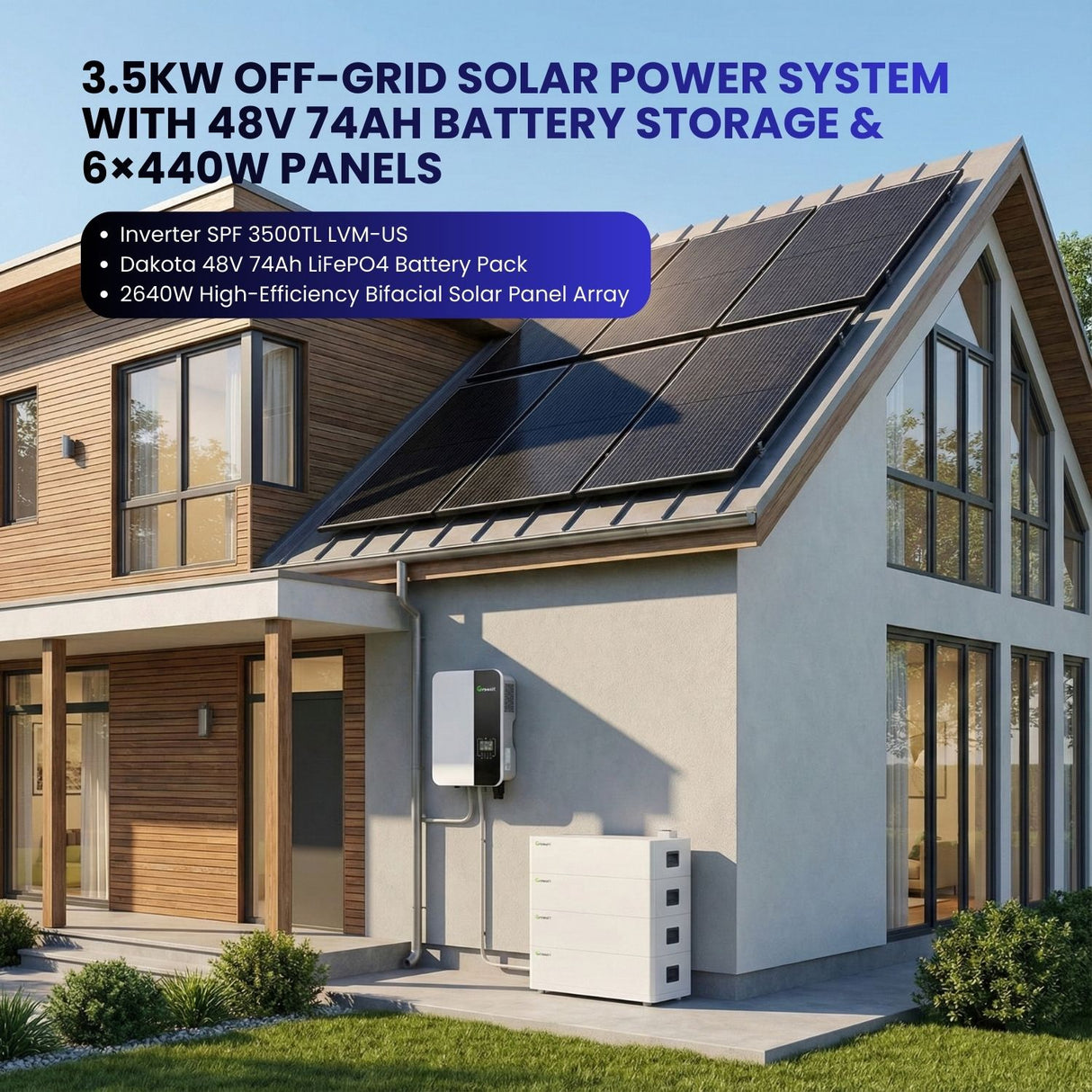 Rocksolar 3.5kW Off-Grid Solar Power System with 48V 74Ah Battery Storage & 6×440W Panels
