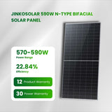 JinkoSolar 580W N-Type Bifacial Solar Panel | Dual Glass| TOPCon $0.385/W 36 panels/pallet
