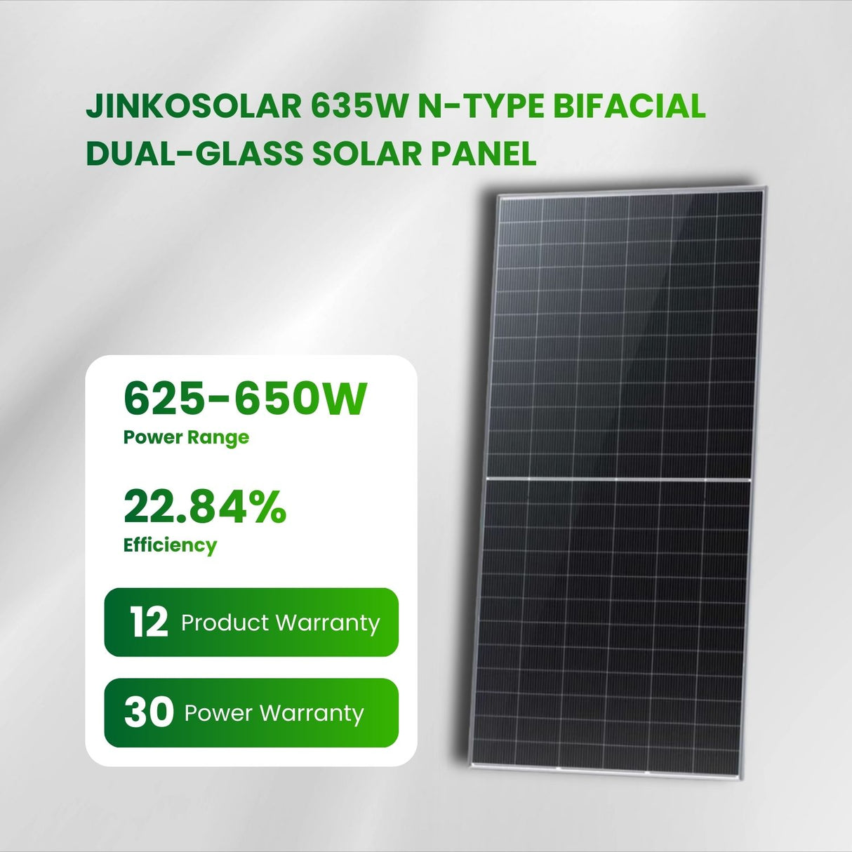 JinkoSolar 635W N-Type Bifacial Dual-Glass Solar Panels $0.385/W 36 Panels/Pallet