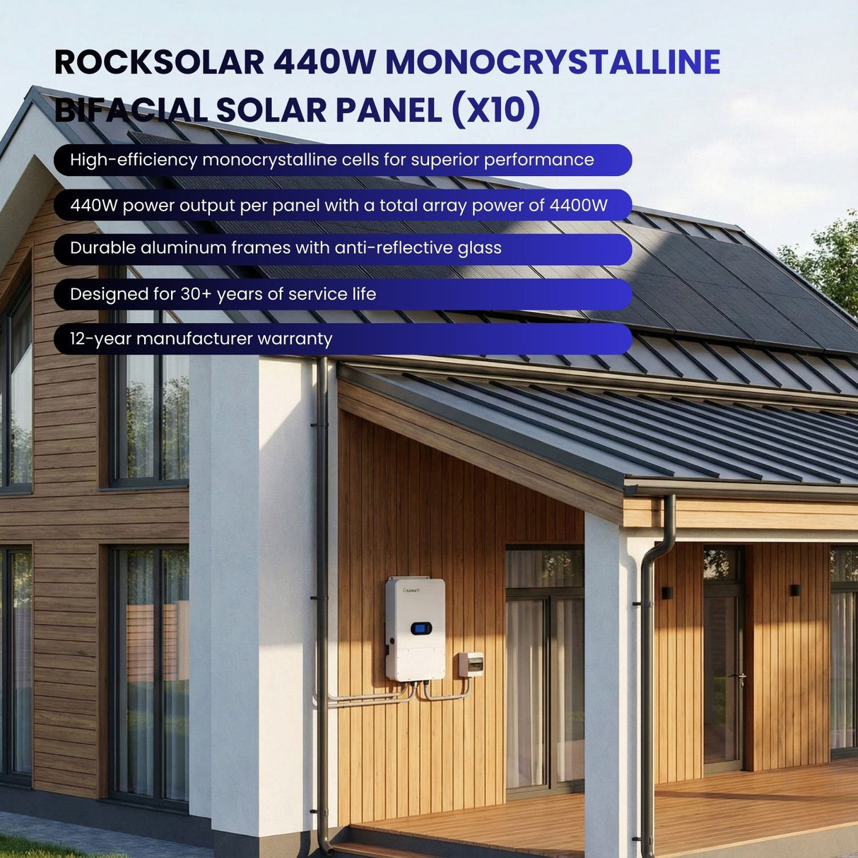 3.8 KW Grid-Tie Solar System with 4400W Panels (10X440W Panels)