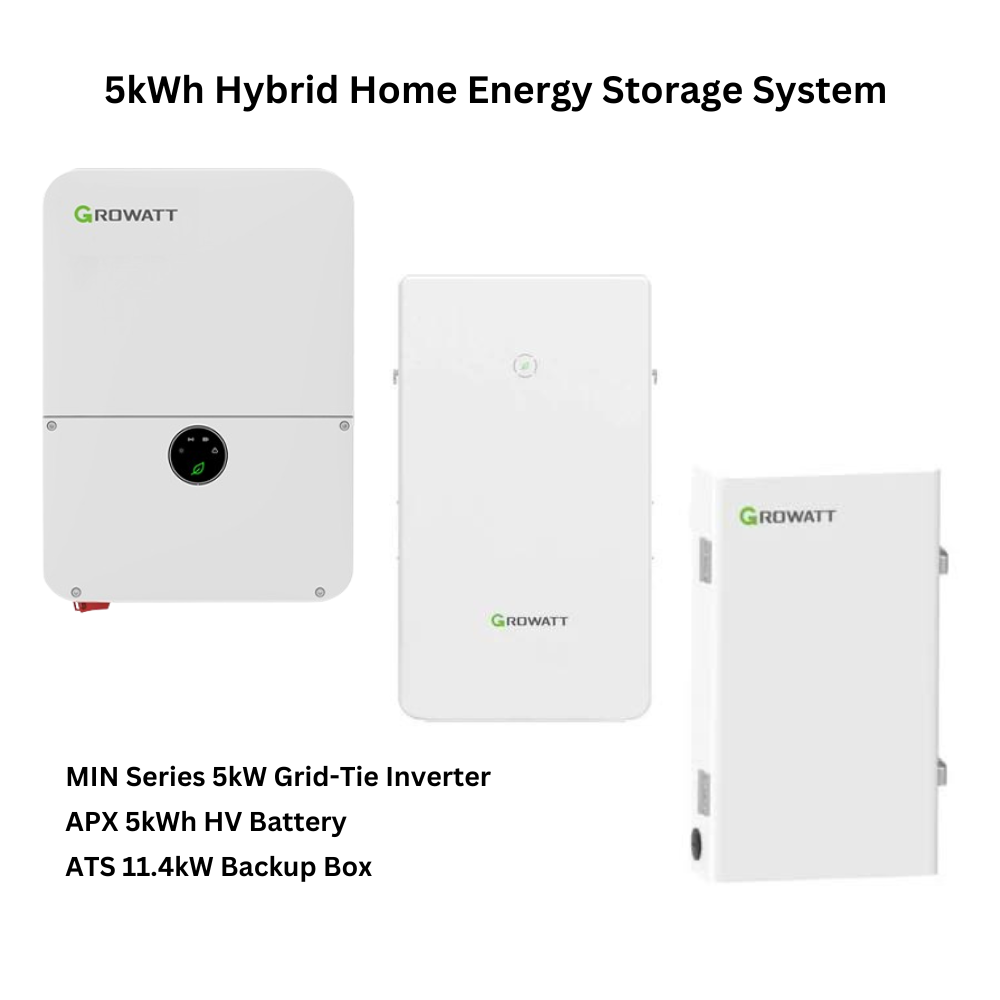 Growatt 5kWh Hybrid Home Energy Storage System | 5kW Storage Inverter + 5kWh High Voltage Battery + ATS