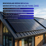 Kit solar Rocksolar de 10 kW para autoconsumo con inversor híbrido, almacenamiento de litio de 48 V y 12 paneles de 600 W 