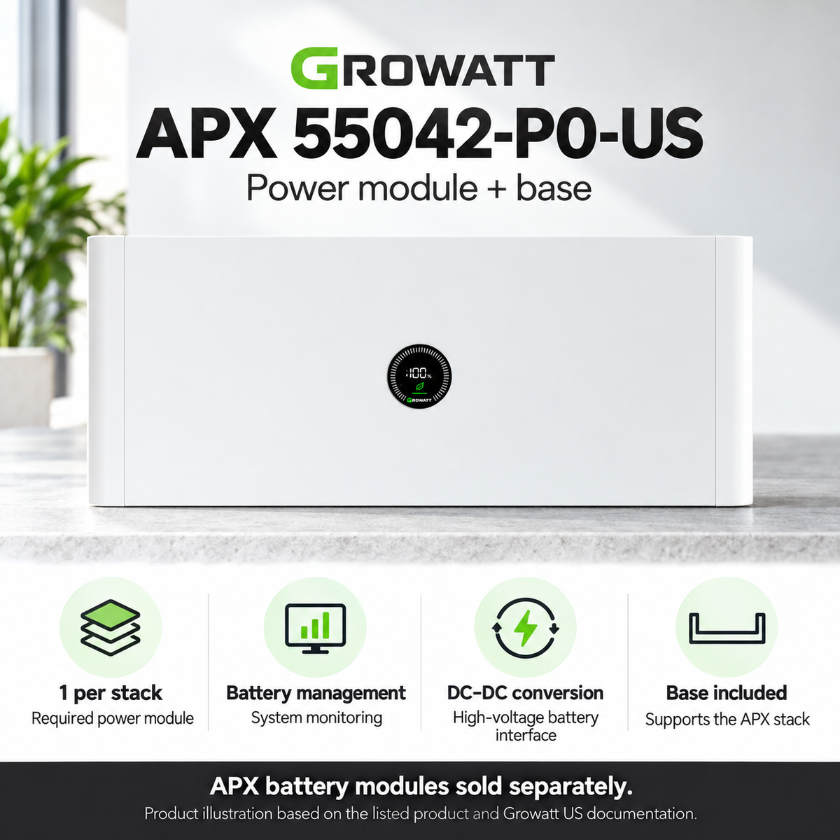 Growatt APX 55042-P0-US — specification illustration based on the product listing