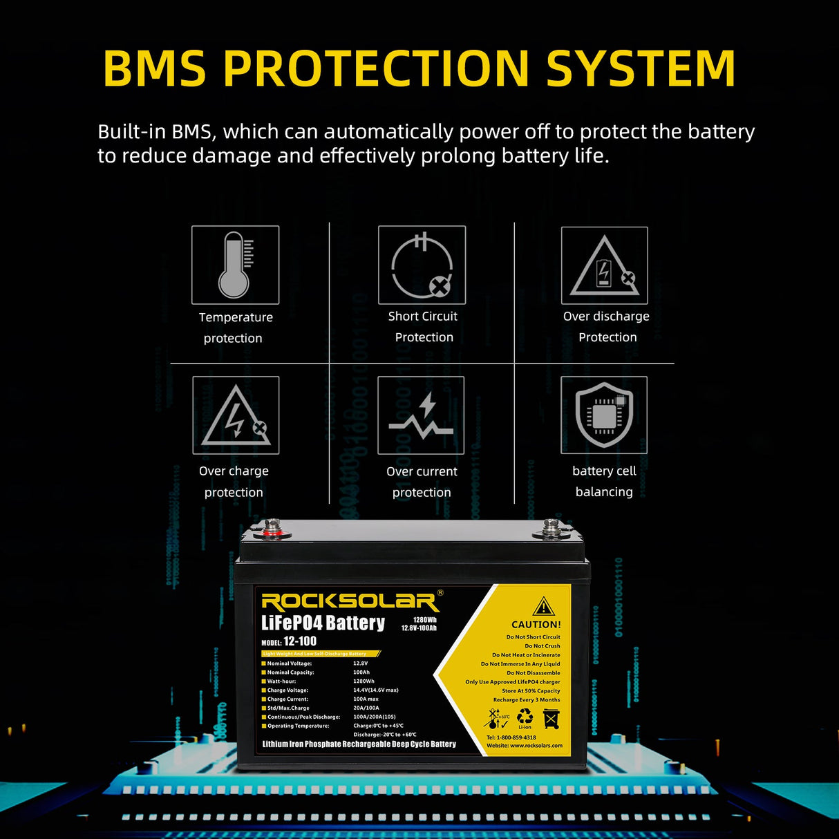 rocksolar lfp battery BMS protected 